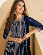 Thumbnail for Anaita Navy Faux Georgette Stitched Plazzo Suit with Sequence Work - Distacart