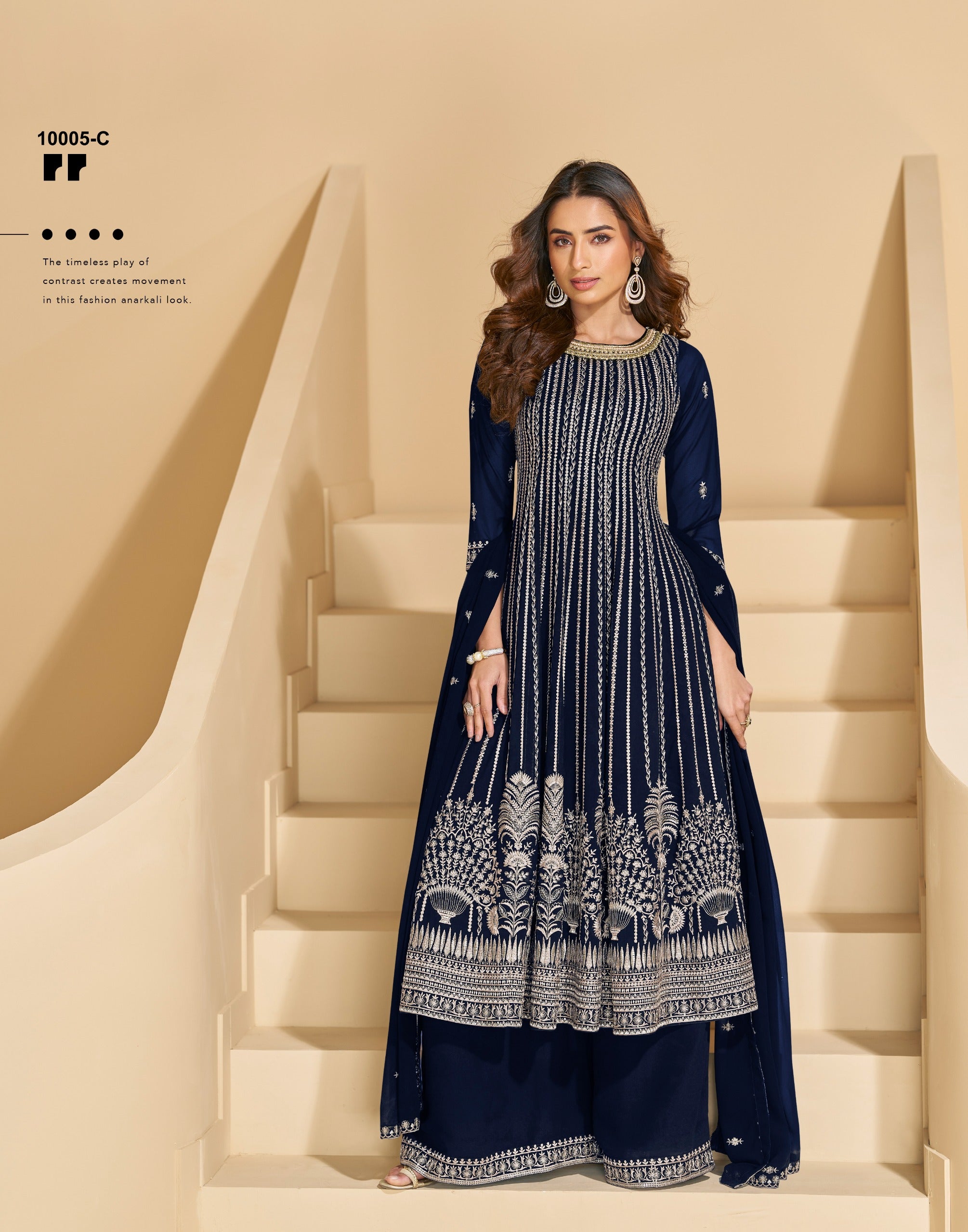 Anaita Navy Faux Georgette Stitched Plazzo Suit with Sequence Work - Distacart
