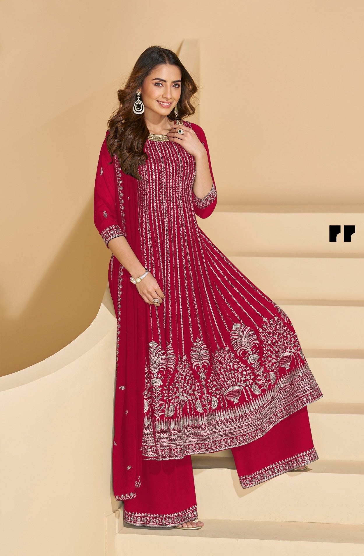 Anaita D Pink Faux Georgette Stitched Plazzo Suit with Sequence Work - Distacart