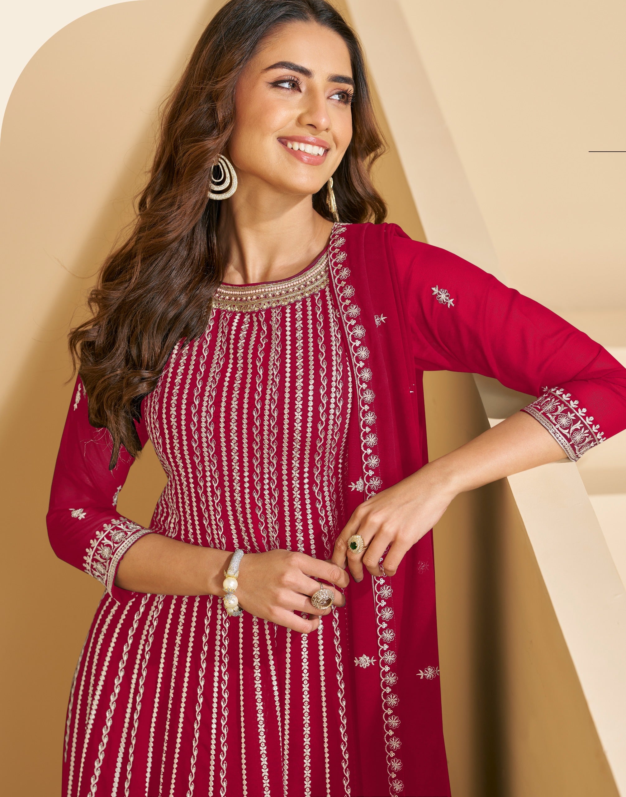 Anaita D Pink Faux Georgette Stitched Plazzo Suit with Sequence Work - Distacart