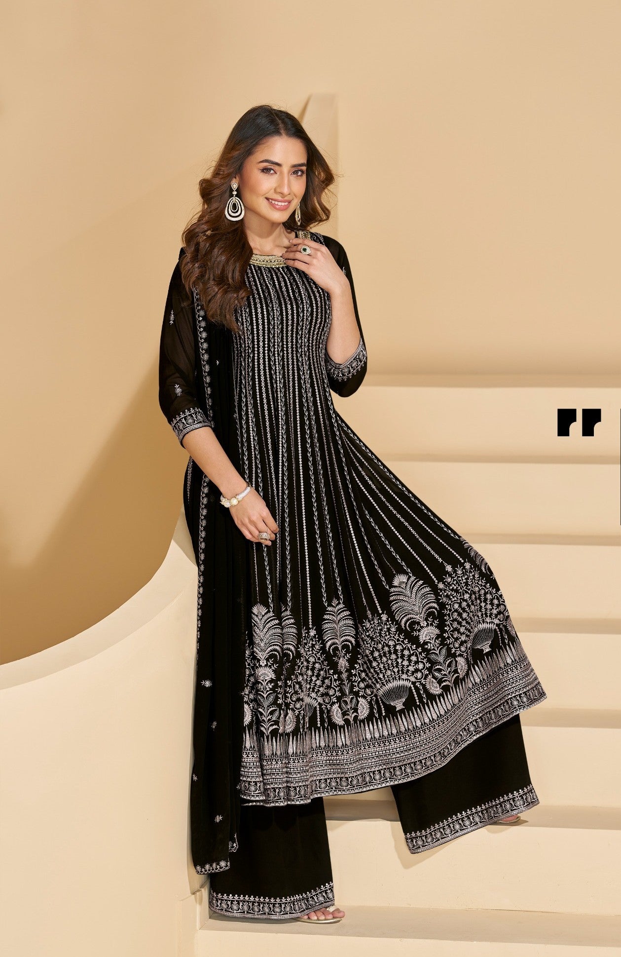 Anaita Black Georgette Stitched Suit With Embroidery & Sequence Work - Distacart