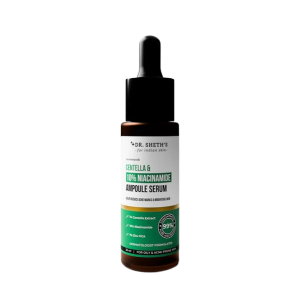 Dr. Sheth's Centella & 10% Niacinamide Face Serum For Acne Scars, Acne Marks, Redness & Skin Irritation, For All Skin Types - Dista