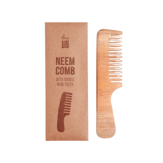 Isha Life Handmade Neem Wood Comb With Handle (Wider Teeth)
