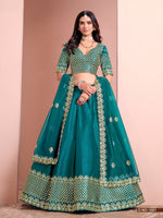 Thumbnail for Anaita Turquoise Art Silk Designer Lehenga With Blouse - Distacart