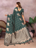 Thumbnail for Anaita Dark Green Premium Banarasi Tissue Silk Saree With Gala Weaving Work - Distacart