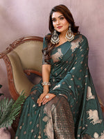 Thumbnail for Anaita Dark Green Premium Banarasi Tissue Silk Saree With Gala Weaving Work - Distacart