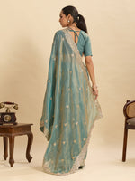 Thumbnail for Lorenvalley Fashion Seagreen Fendy Satin with Embroidery Double Sequence Work Saree with Blouse