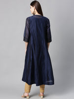 Thumbnail for Juniper Indigo Solid Chanderi Kalidar A-line Women Kurta With Buttons - Distacart