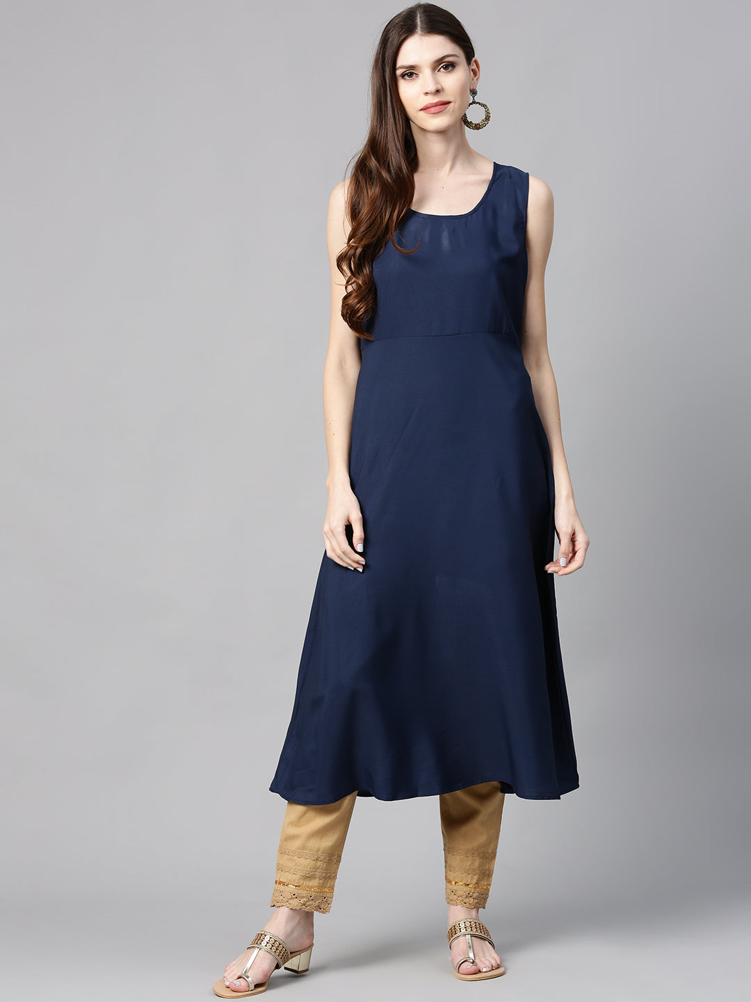 Juniper Indigo Solid Chanderi Kalidar A-line Women Kurta With Buttons - Distacart
