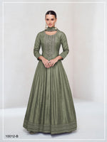 Thumbnail for Anaita Light Olive Embroidered Vichitra Silk Stitched Anarkali Suit - Distacart