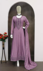 Thumbnail for Anaita Lavender Embroidered Vichitra Silk Stitched Anarkali Suit - Distacart