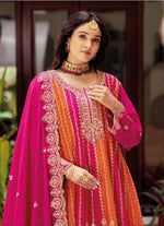 Thumbnail for Anaita Pink Chinon Stitched Suit With Embroidery Work - Dista