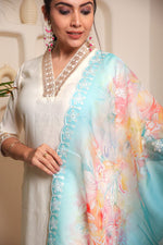 Thumbnail for Lorenvalley Offwhite Chanderi Cotton Embroidered Work Kurta Set - Distacart