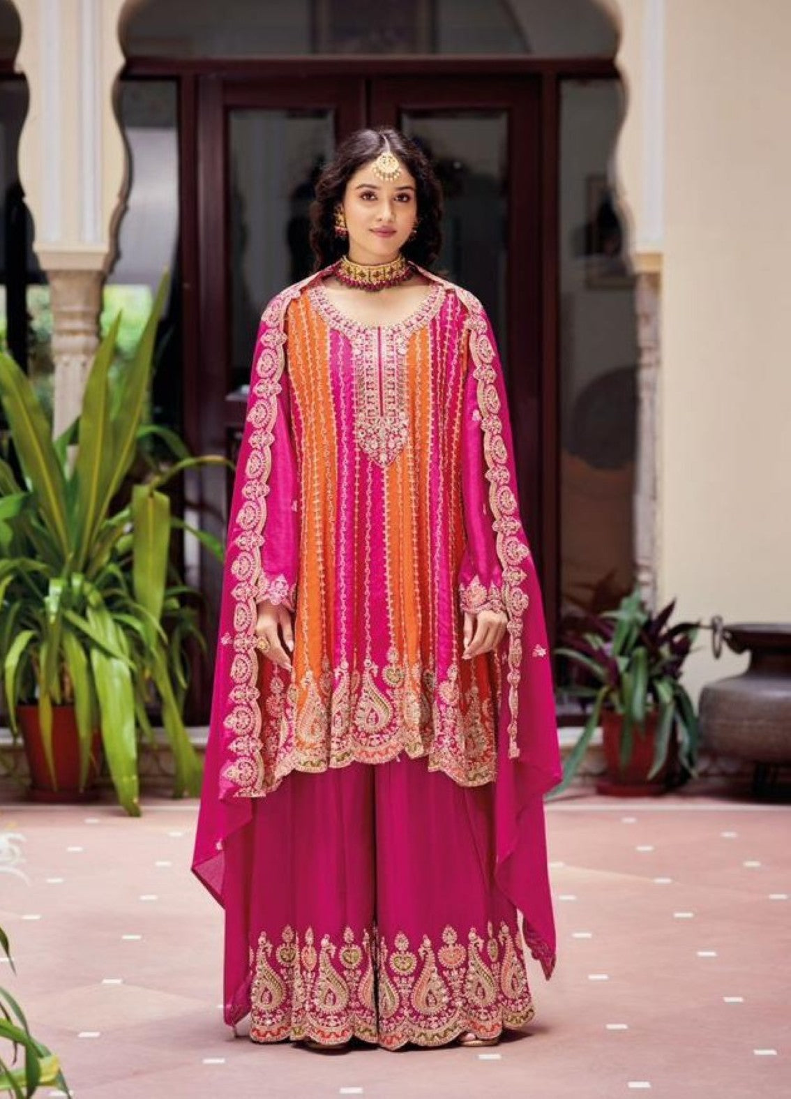 Anaita Pink Chinon Stitched Suit With Embroidery Work - Dista