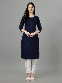 Thumbnail for Malishka Women's Embroidered Straight Navy Blue Kurti - Distacart