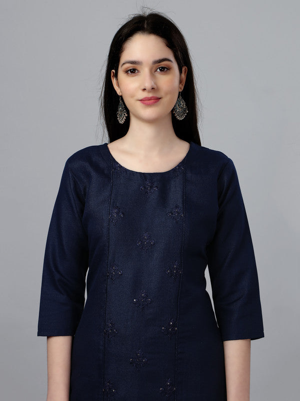 Malishka Women's Embroidered Straight Navy Blue Kurti - Distacart