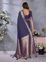 Thumbnail for Anaita Dark Navy Blue Premium Banarasi Tissue Silk Saree With Gala Weaving Work - Distacart
