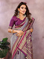 Thumbnail for Anaita Purple Handloom Kalamkari Silk Saree With Zari Woven Work - Distacart