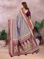 Thumbnail for Anaita Purple Handloom Kalamkari Silk Saree With Zari Woven Work - Distacart