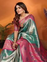 Thumbnail for Anaita Sky Blue Banarasi Tissue Silk Saree With Weaving Work - Distacart