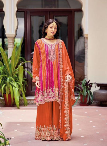 Anaita Orange Chinon Stitched Suit With Embroidery Work - Dista