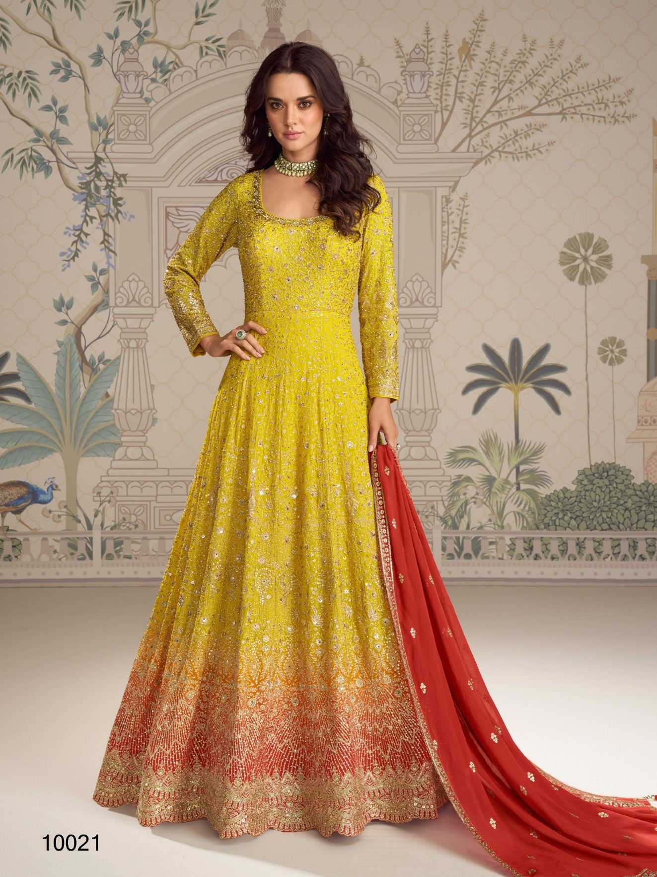 Anaita Yellow Georgette Stitched Anarkali Suit With Embroidered Sequins Work - Distacart