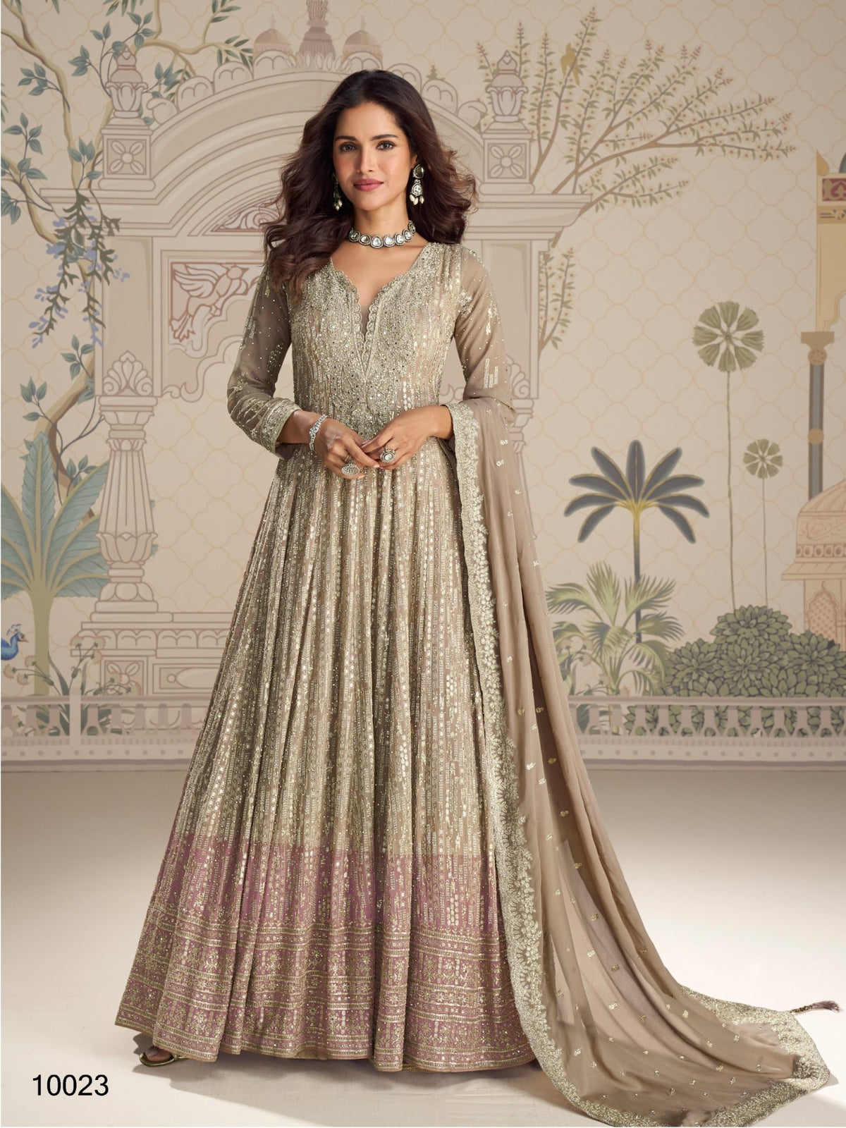 Anaita Chiku Georgette Free Size Stitched Anarkali Suit With Embroidered Sequence Work - Dista
