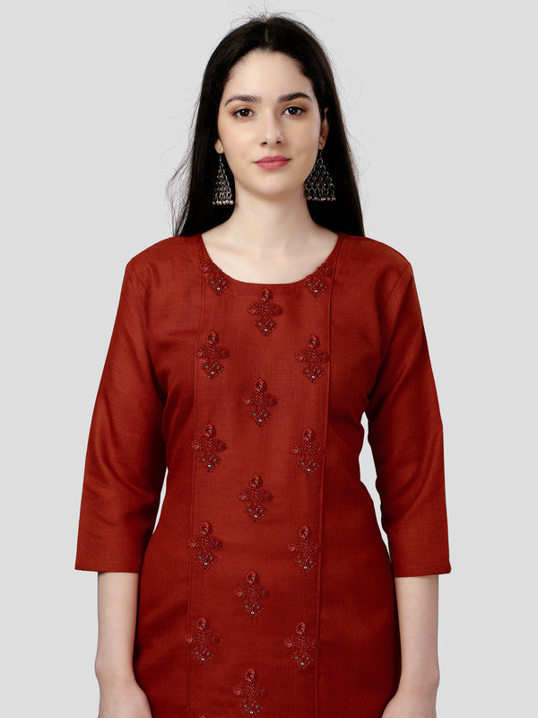 Malishka Women's Embroidered Straight Orange Kurti - Distacart