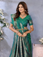 Thumbnail for Anaita Green Premium Banarasi Tissue Silk Saree With Gala Weaving Work - Distacart