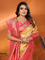 Thumbnail for Anaita Yellow Banarasi Tissue Silk Saree With Weaving Work - Distacart