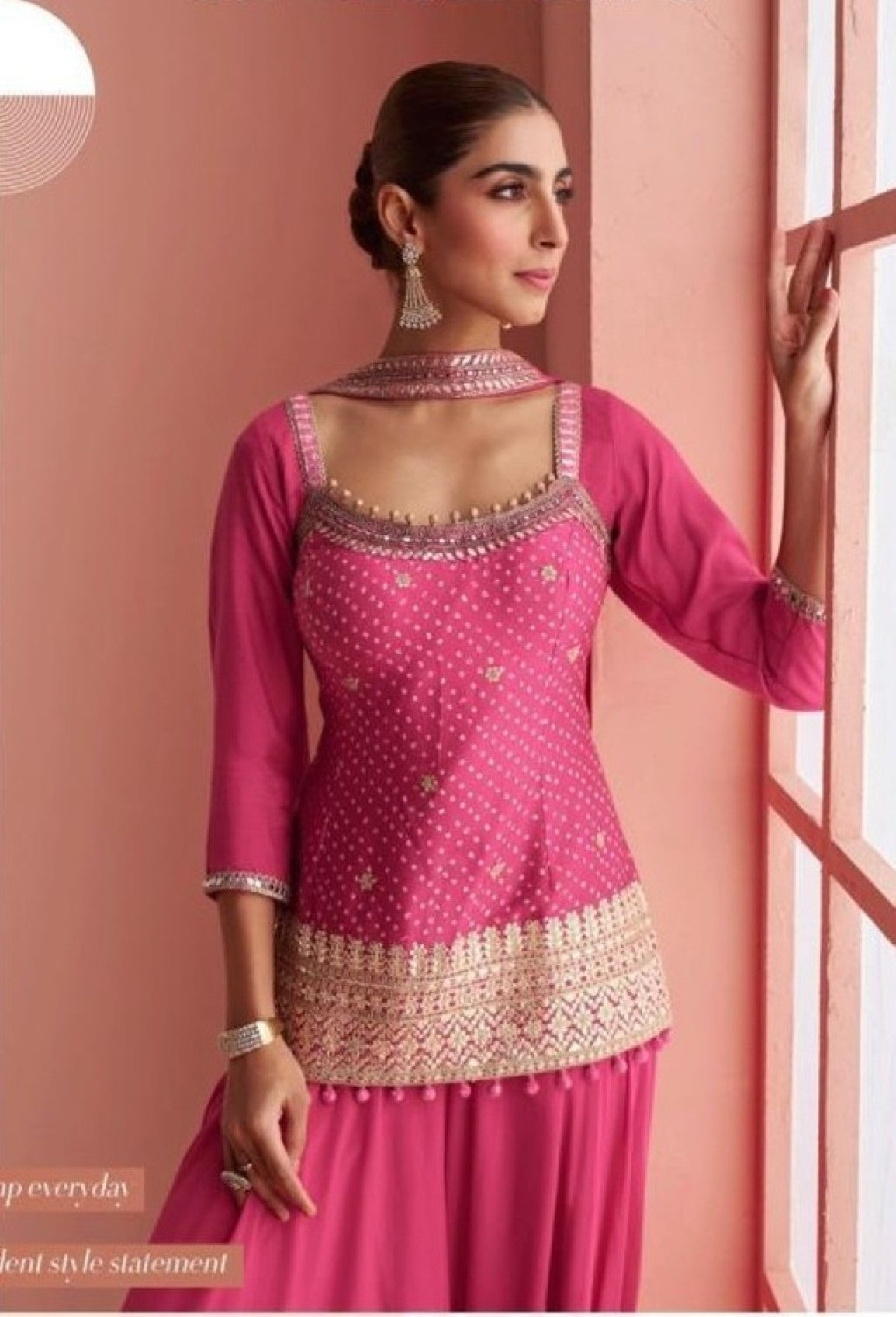 Anaita Pink Chinon Stitched Suit With Embroidery Work - Dista