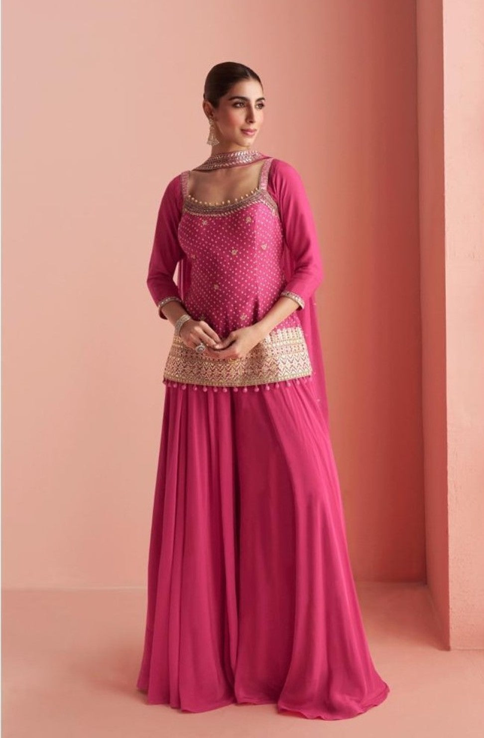 Anaita Pink Chinon Stitched Suit With Embroidery Work - Dista