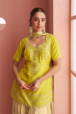 Thumbnail for Anaita Yellow Chinon Stitched Suit With Embroidery Work - Dista