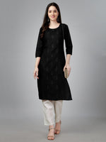 Thumbnail for Malishka Women's Embroidered Straight Black Kurti - Distacart