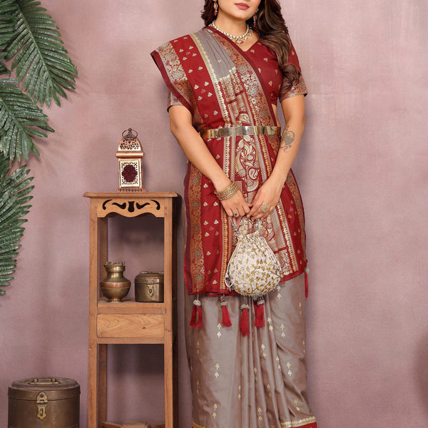Anaita Grey Handloom Kalamkari Silk Saree With Zari Woven Work - Distacart