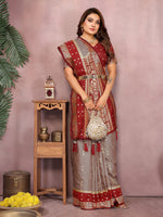 Thumbnail for Anaita Grey Handloom Kalamkari Silk Saree With Zari Woven Work - Distacart