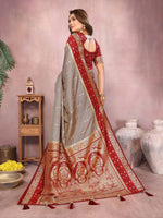 Thumbnail for Anaita Grey Handloom Kalamkari Silk Saree With Zari Woven Work - Distacart