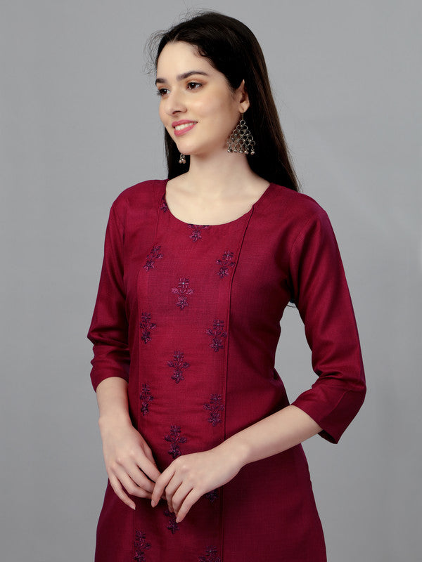 Malishka Women's Embroidered Straight Maroon Kurti - Distacart