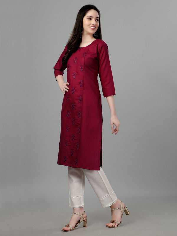 Malishka Women's Embroidered Straight Maroon Kurti - Distacart