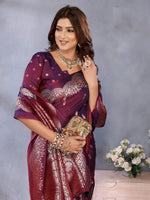Thumbnail for Anaita Maroon Premium Banarasi Tissue Silk Saree With Gala Weaving Work - Distacart