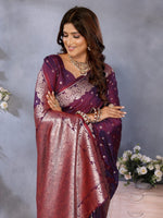 Thumbnail for Anaita Maroon Premium Banarasi Tissue Silk Saree With Gala Weaving Work - Distacart