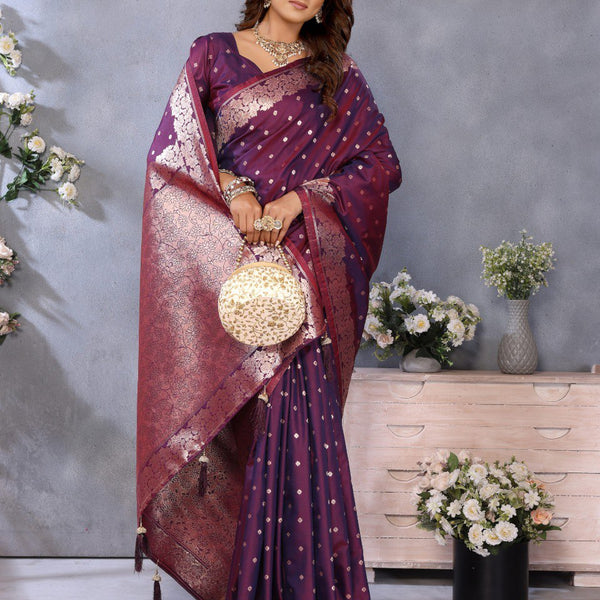 Anaita Maroon Premium Banarasi Tissue Silk Saree With Gala Weaving Work - Distacart