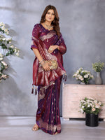 Thumbnail for Anaita Maroon Premium Banarasi Tissue Silk Saree With Gala Weaving Work - Distacart