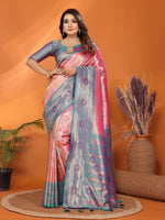 Thumbnail for Anaita Pink Banarasi Tissue Silk Saree With Weaving Work - Distacart
