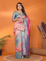 Thumbnail for Anaita Pink Banarasi Tissue Silk Saree With Weaving Work - Distacart