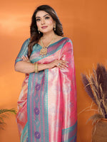 Thumbnail for Anaita Pink Banarasi Tissue Silk Saree With Weaving Work - Distacart