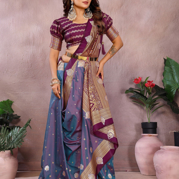 Anaita Purple Handloom Kalamkari Silk Saree With Zari Woven Work - Distacart