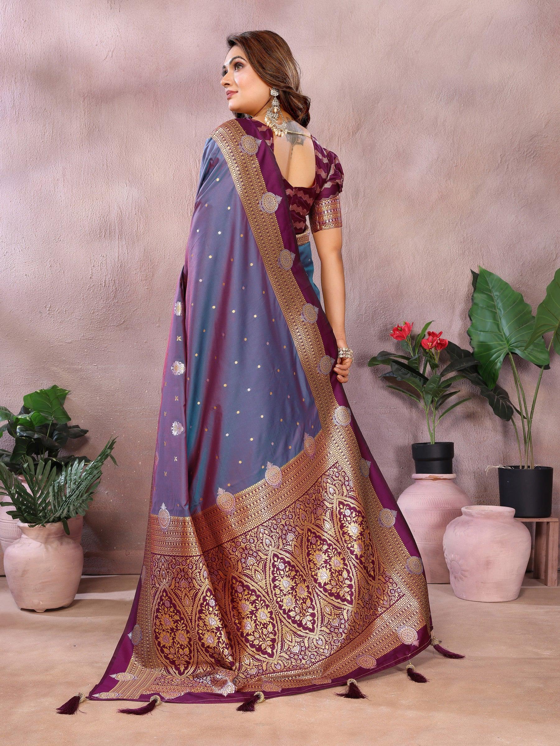Anaita Purple Handloom Kalamkari Silk Saree With Zari Woven Work - Distacart