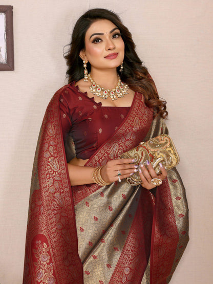 Anaita Beige Tissue Silk Saree With Weaving Zari Work - Distacart