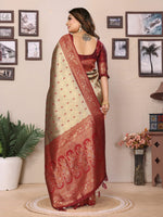 Thumbnail for Anaita Beige Tissue Silk Saree With Weaving Zari Work - Distacart
